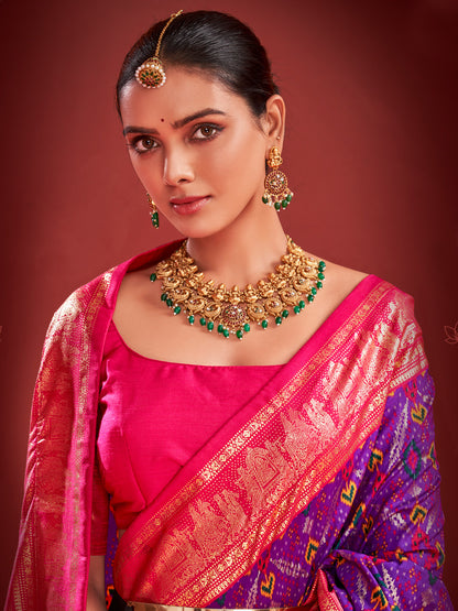 Women's Tussar Silk Purple Printed Designer Saree With Blouse Piece