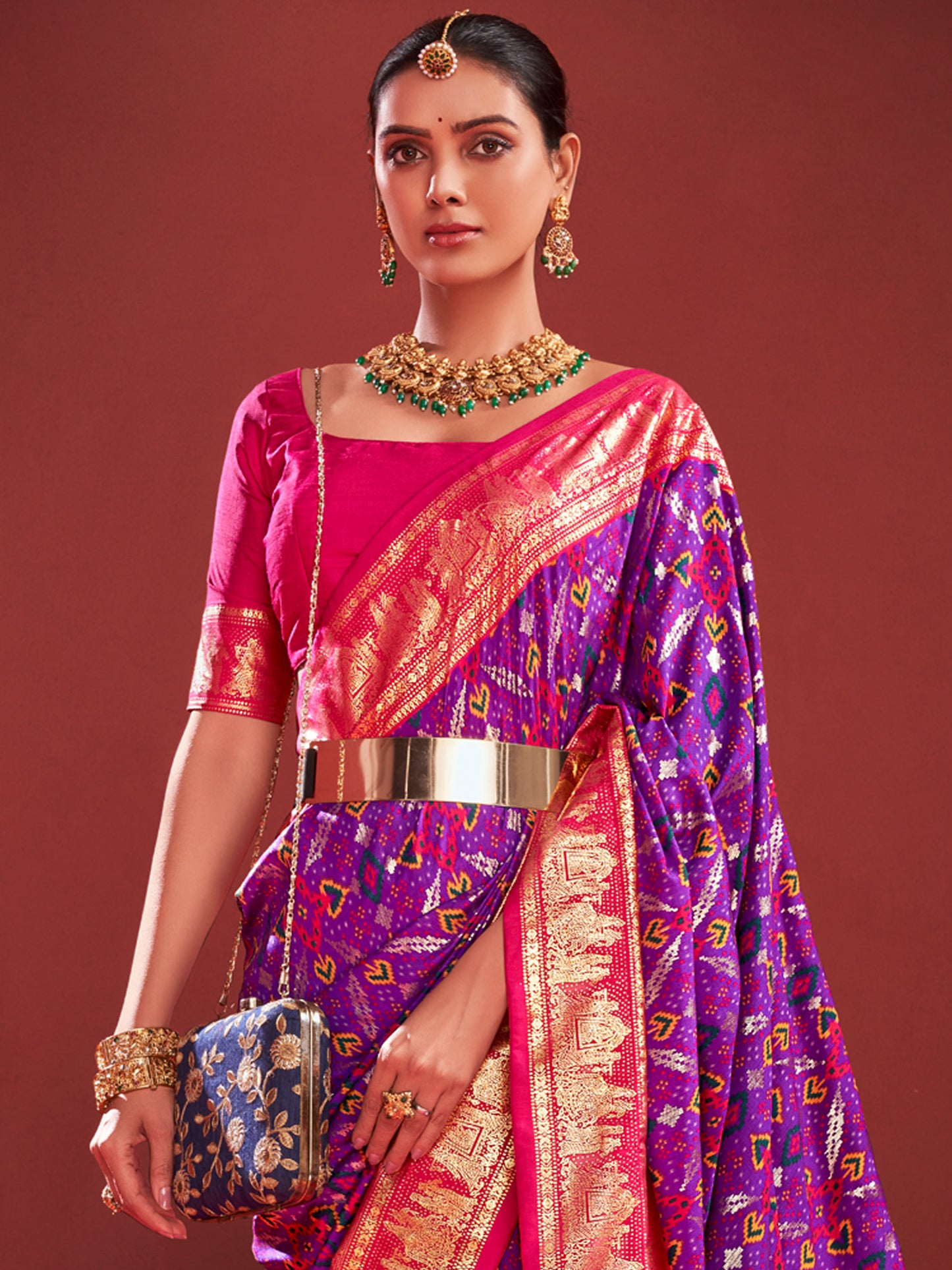 Women's Tussar Silk Purple Printed Designer Saree With Blouse Piece