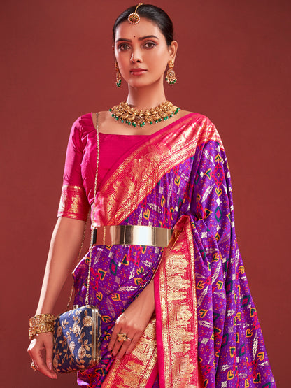 Women's Tussar Silk Purple Printed Designer Saree With Blouse Piece