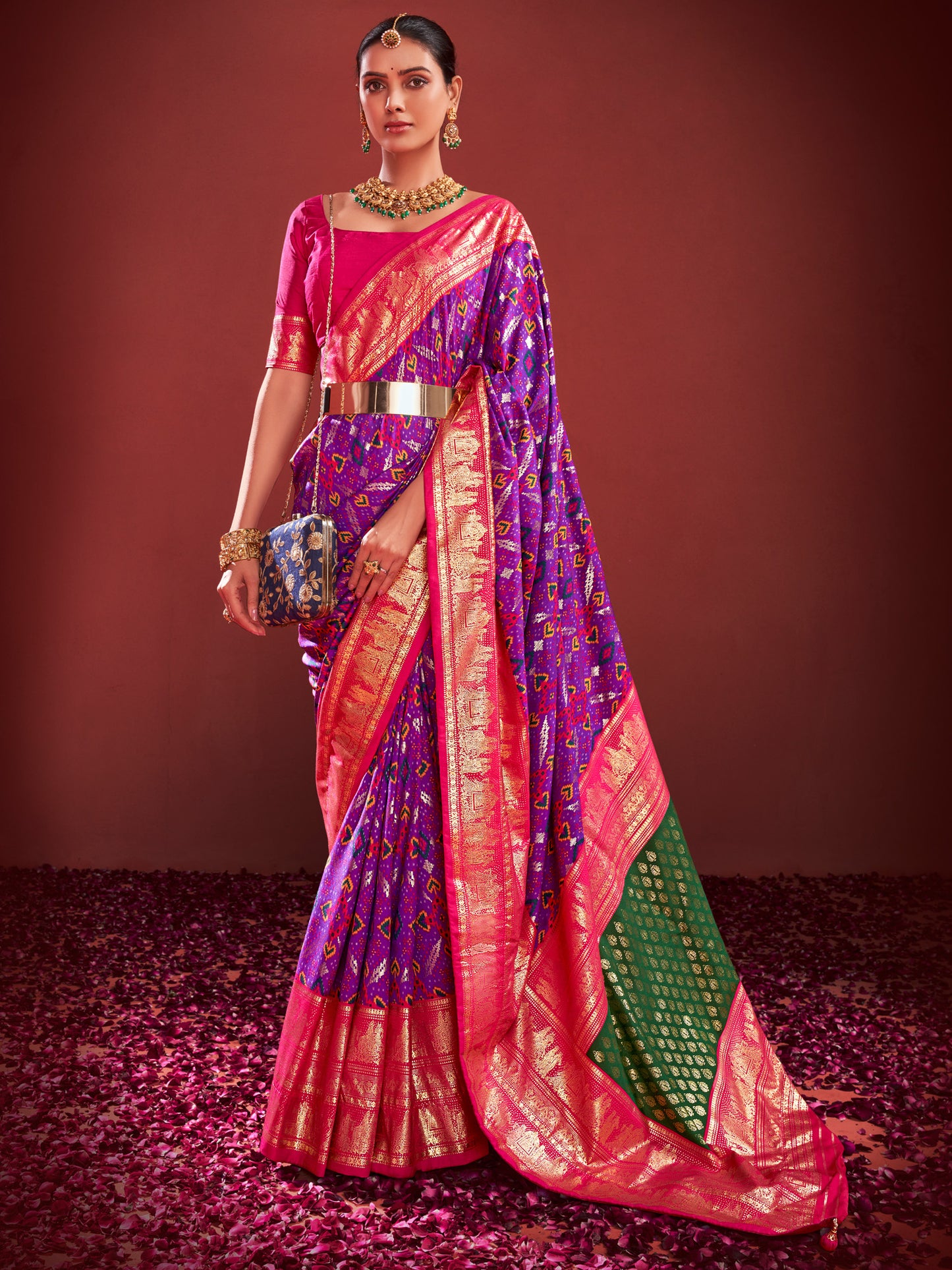 Women's Tussar Silk Purple Printed Designer Saree With Blouse Piece