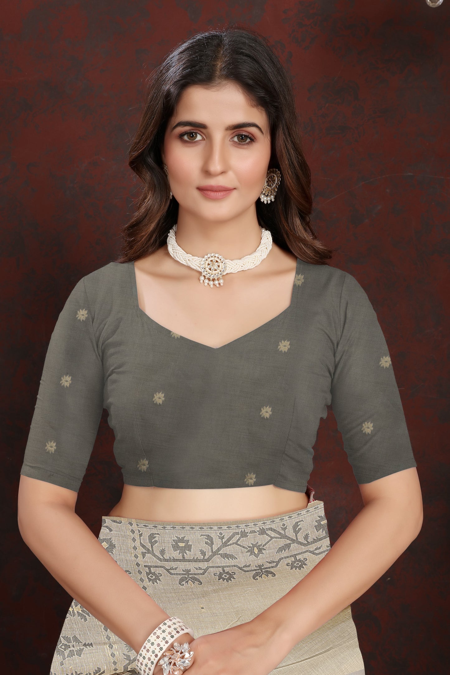 Dhiyona GR Women's Panghat Davy's Grey Pure Mul Cotton Jamdani Saree
