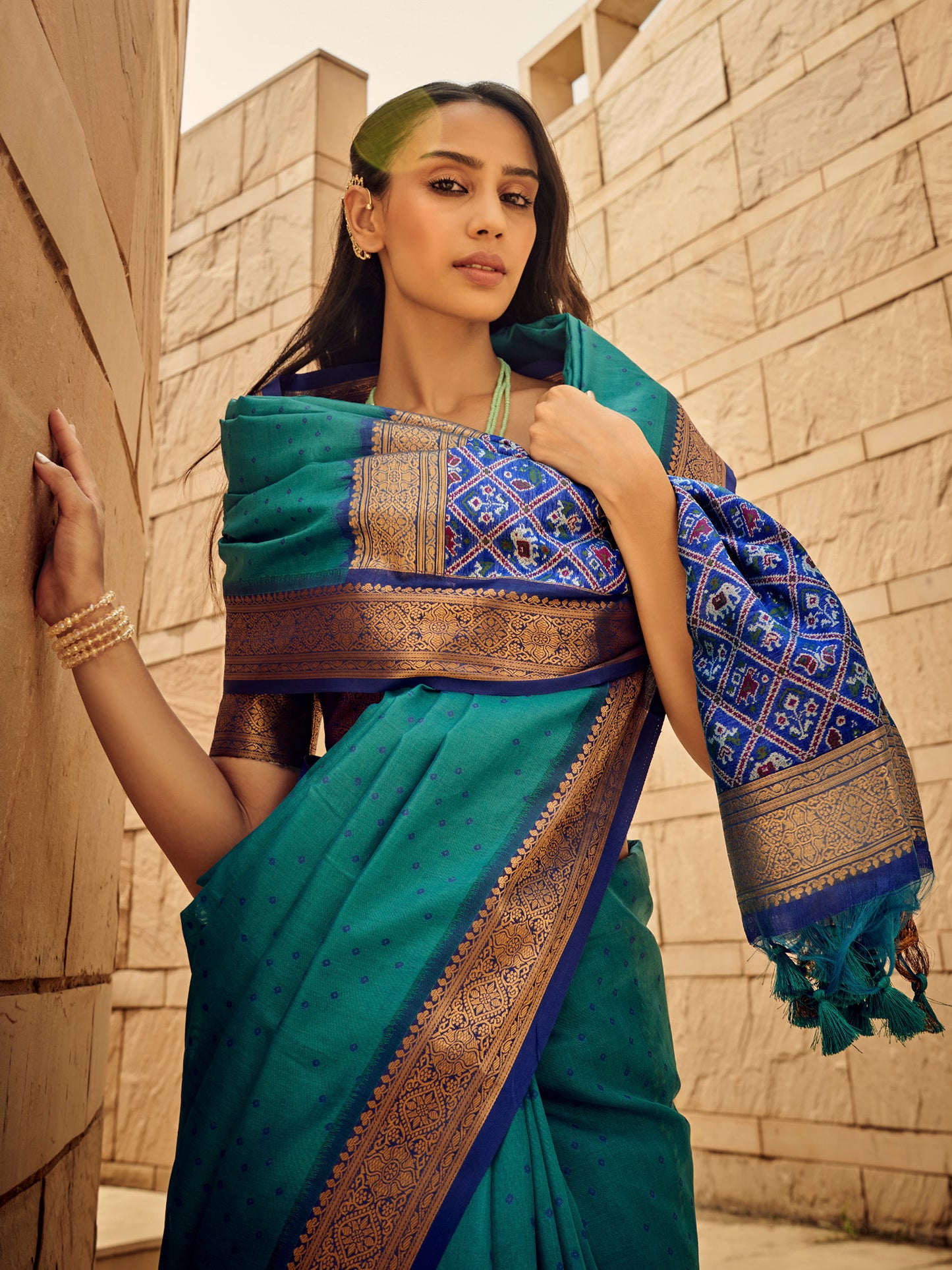 Women's Silk Blend Light Blue Woven Design Designer Saree With Blouse Piece