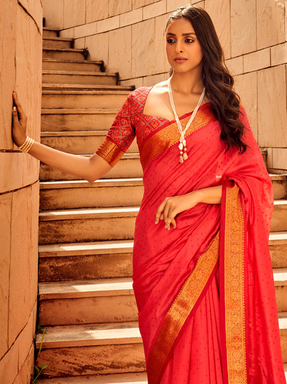 Women's Silk Blend Pink Woven Design Designer Saree With Blouse Piece