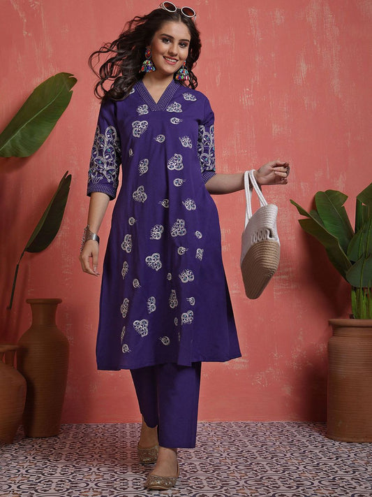 Dhiyona SN Women's Embroidered Pure Cotton Kurta With Trouser