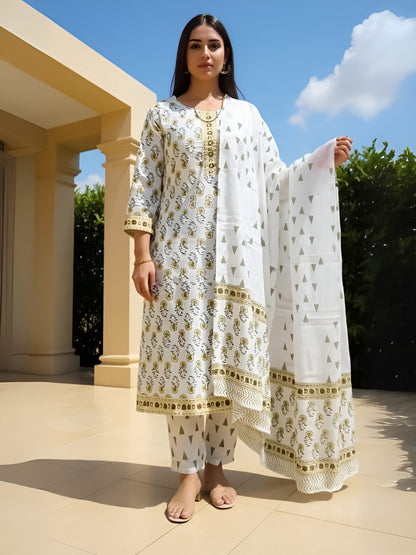 Women Ethnic Motifs Printed Cotton Kurta with Trousers & Dupatta