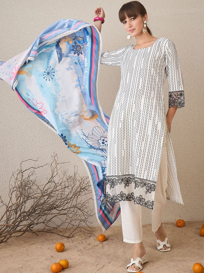 Women Geometric Printed Kurta with Trousers & Dupatta