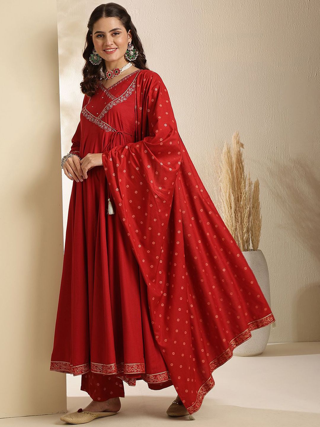 Dhiyona SN Women's Embroidered V-Neck Anarkali Kurta With Trouser & Dupatta
