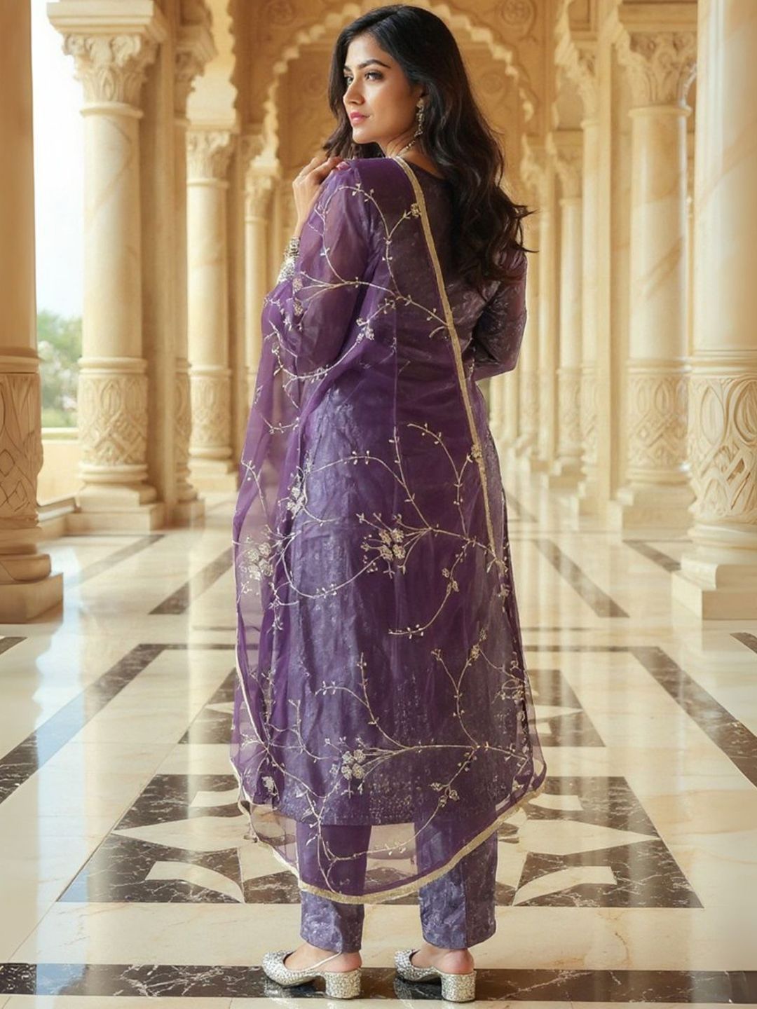 Women Woven Design Thread Work Kurta With Trousers & Dupatta Kurta Sets