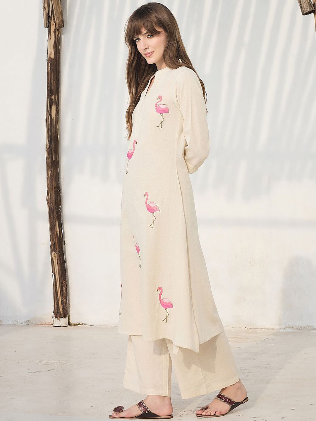 Dhiyona IE Floral Printed Pure Cotton Mandarin Collar Tunic With Trousers