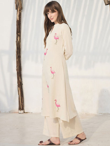 Dhiyona IE Floral Printed Pure Cotton Mandarin Collar Tunic With Trousers