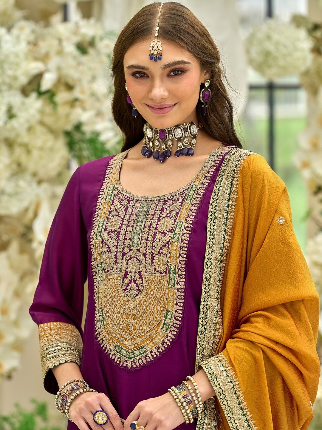 Women Ethnic Motifs Embroidered Anarkali Kurta with Trousers & Dupatta