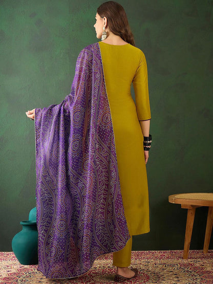 Dhiyona SN Women's Floral Embroidered Straight Kurta With Trouser & Dupatta