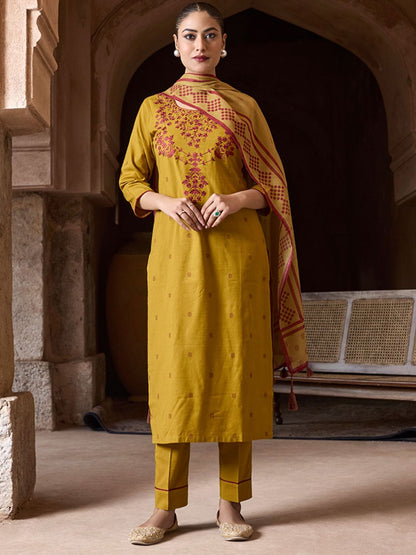 Dhiyona WP Women Ethnic Motifs Embroidered Jamdani Pure Cotton Kurta Set