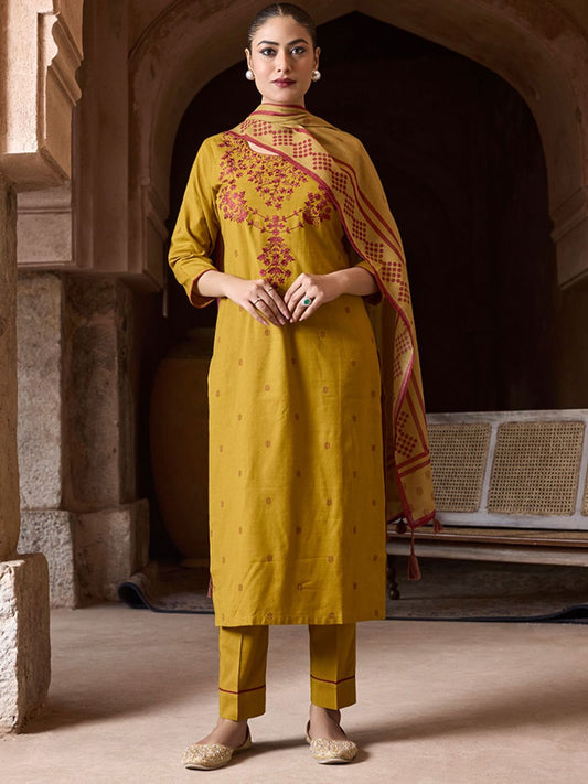 Dhiyona WP Women Ethnic Motifs Embroidered Jamdani Pure Cotton Kurta Set