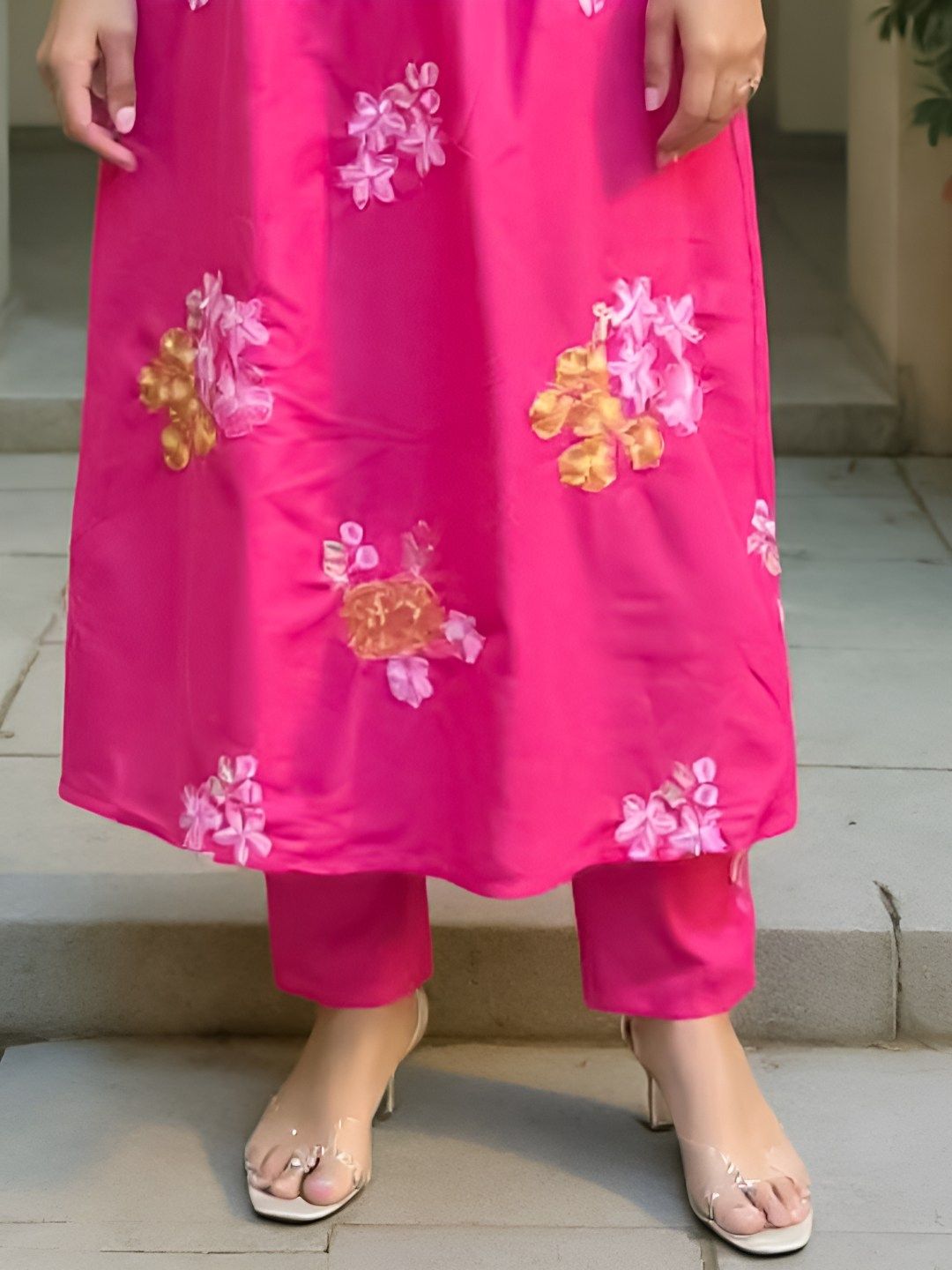 Dhiyona IE Floral Embroidered A-Line Kurta and Trousers Pure Cotton Co-Ords Set