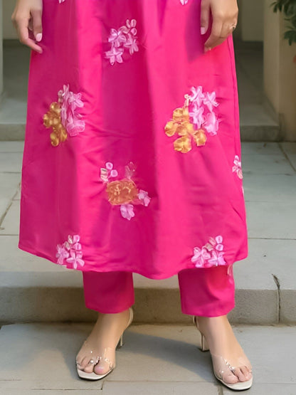Dhiyona IE Floral Embroidered A-Line Kurta and Trousers Pure Cotton Co-Ords Set