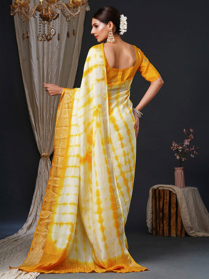 Women's Viscose Yellow Woven Design Designer Saree With Blouse Piece
