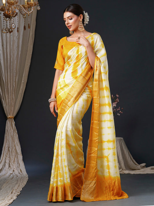 Women's Viscose Yellow Woven Design Designer Saree With Blouse Piece