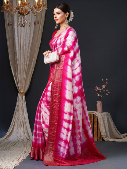 Women's Viscose Pink Woven Design Designer Saree With Blouse Piece