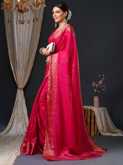 Women's Viscose Pink Woven Design Designer Saree With Blouse Piece