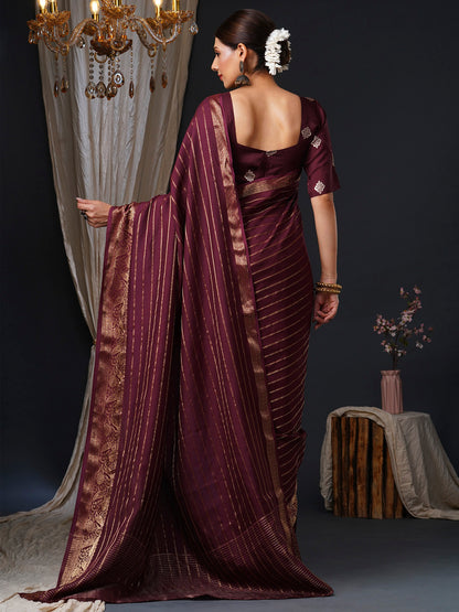 Women's Viscose Burgundy Woven Design Designer Saree With Blouse Piece