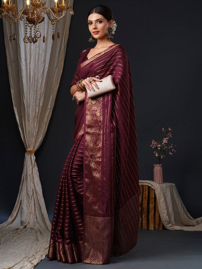 Women's Viscose Burgundy Woven Design Designer Saree With Blouse Piece