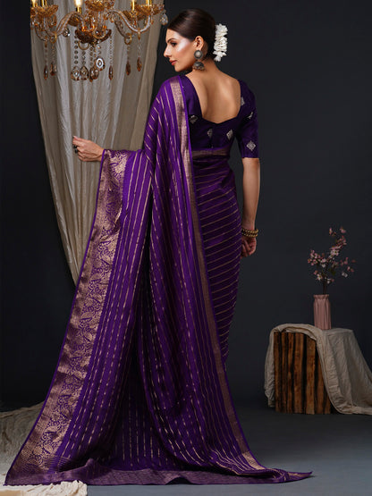 Women's Viscose Purple Woven Design Designer Saree With Blouse Piece