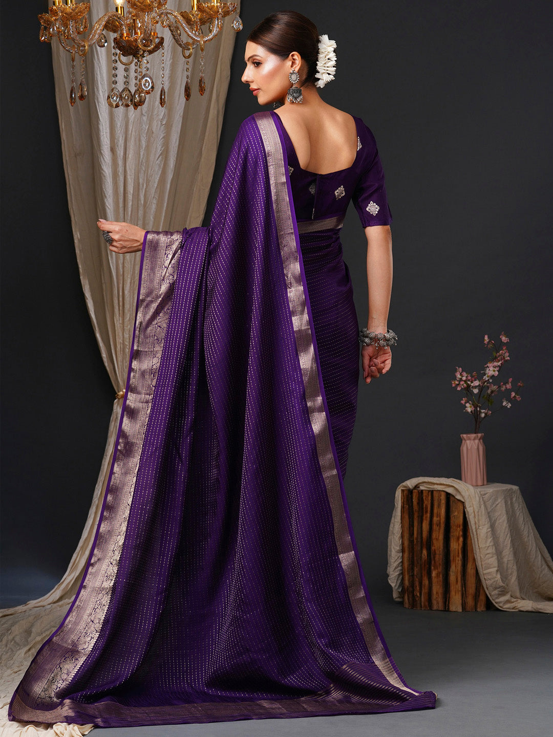 Women's Viscose Purple Woven Design Designer Saree With Blouse Piece