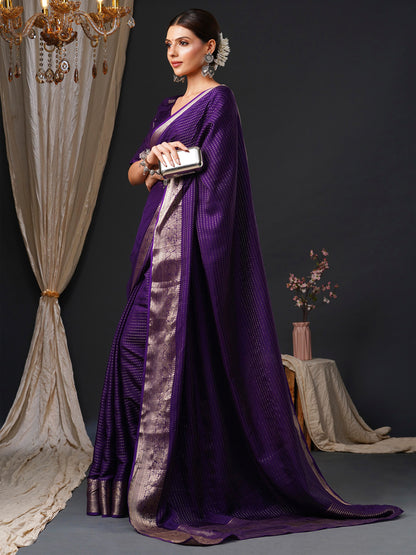 Women's Viscose Purple Woven Design Designer Saree With Blouse Piece