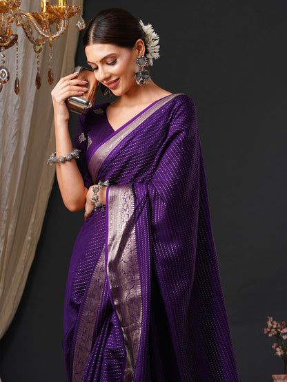 Women's Viscose Purple Woven Design Designer Saree With Blouse Piece