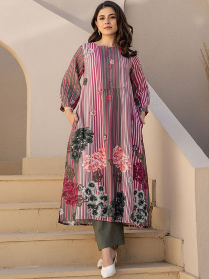 Floral Printed Round Neck Pure Cotton Kurta With Trouser