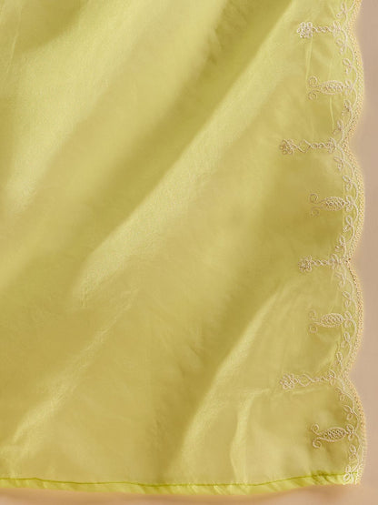 Dhiyona IE Women Ethnic Motifs Embroidered Regular Aari Work Liva Kurta with Trousers & With Dupatta