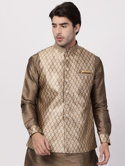 Men's Gold Silk Blend Straight Nehru Jacket
