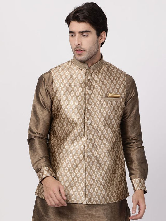 Men's Gold Silk Blend Straight Nehru Jacket