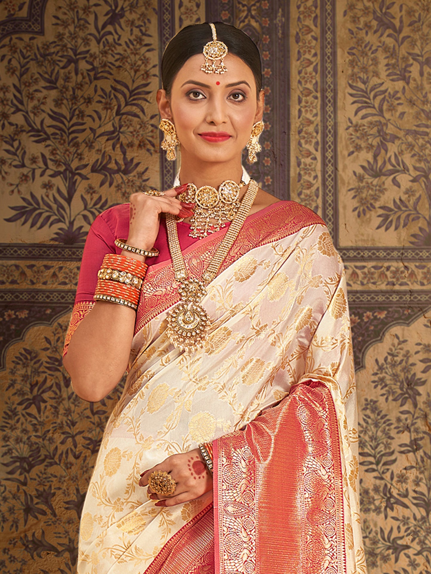 Women's Silk Blend Cream Woven Design Designer Saree With Blouse Piece