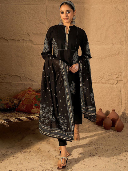 Women Ethnic Motifs Embroidered Pure Cotton A-Line Kurta with Trouser & Dupatta