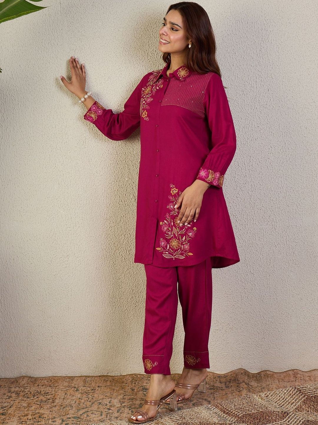 Dhiyona IE Embroidered Pure Cotton Tunic With Trouser Co-Ords
