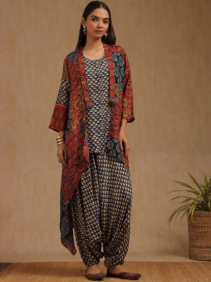 Dhiyona SO Women's Women Geometric Printed Kurt with Patiala & Jacket