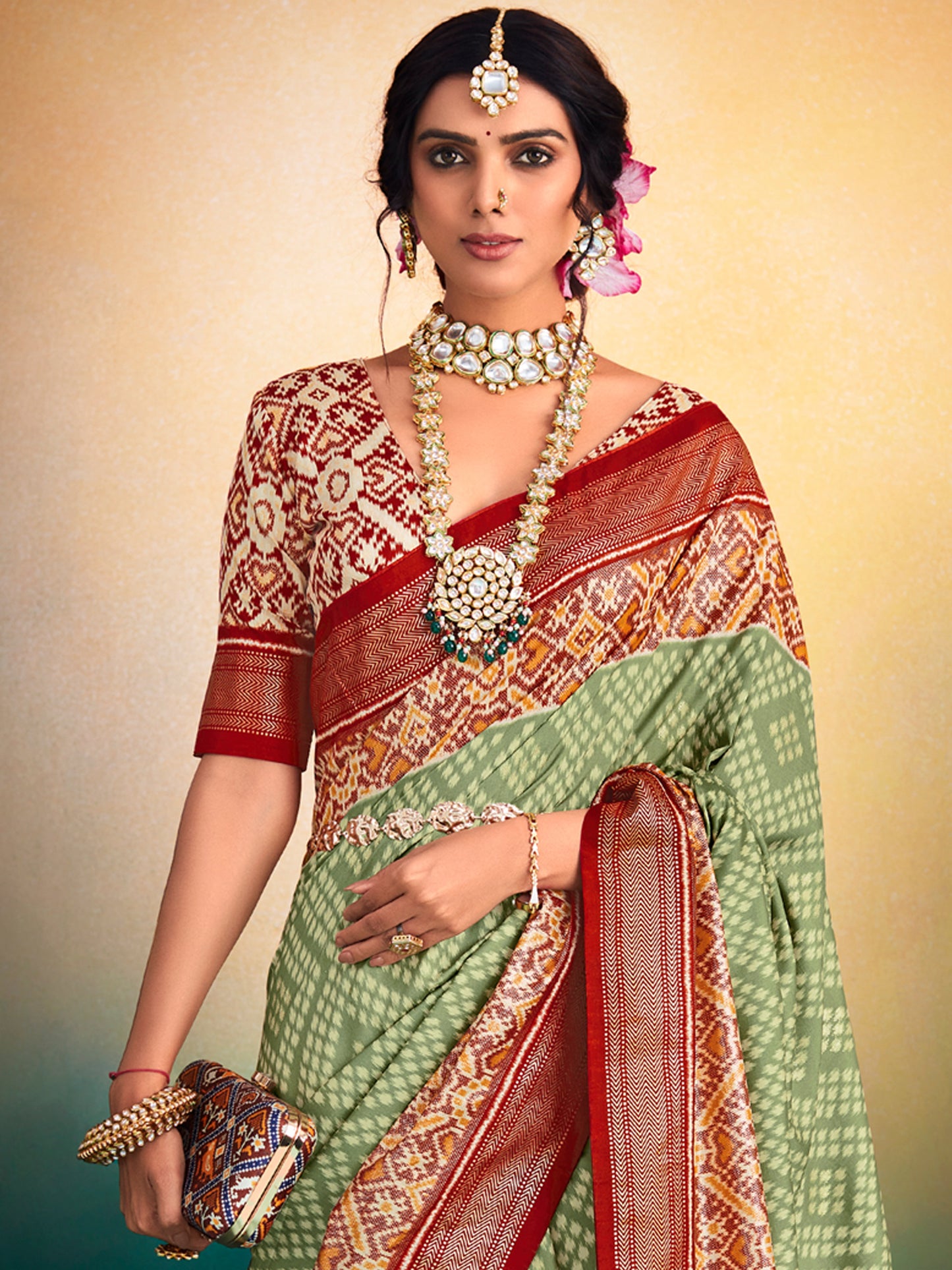 Women's Dola Silk Sea Green Printed Designer Saree With Blouse Piece