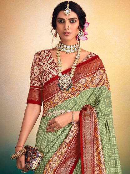 Women's Dola Silk Sea Green Printed Designer Saree With Blouse Piece