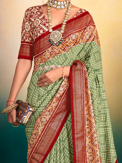 Women's Dola Silk Sea Green Printed Designer Saree With Blouse Piece
