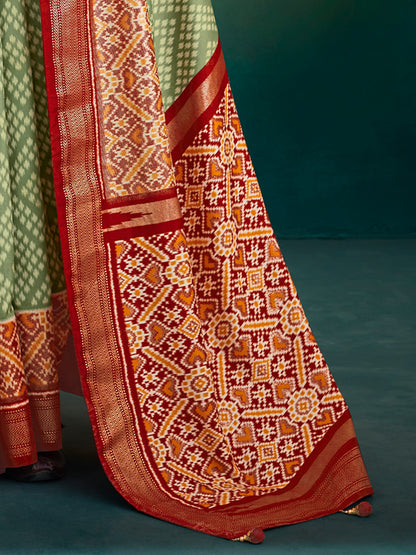 Women's Dola Silk Sea Green Printed Designer Saree With Blouse Piece