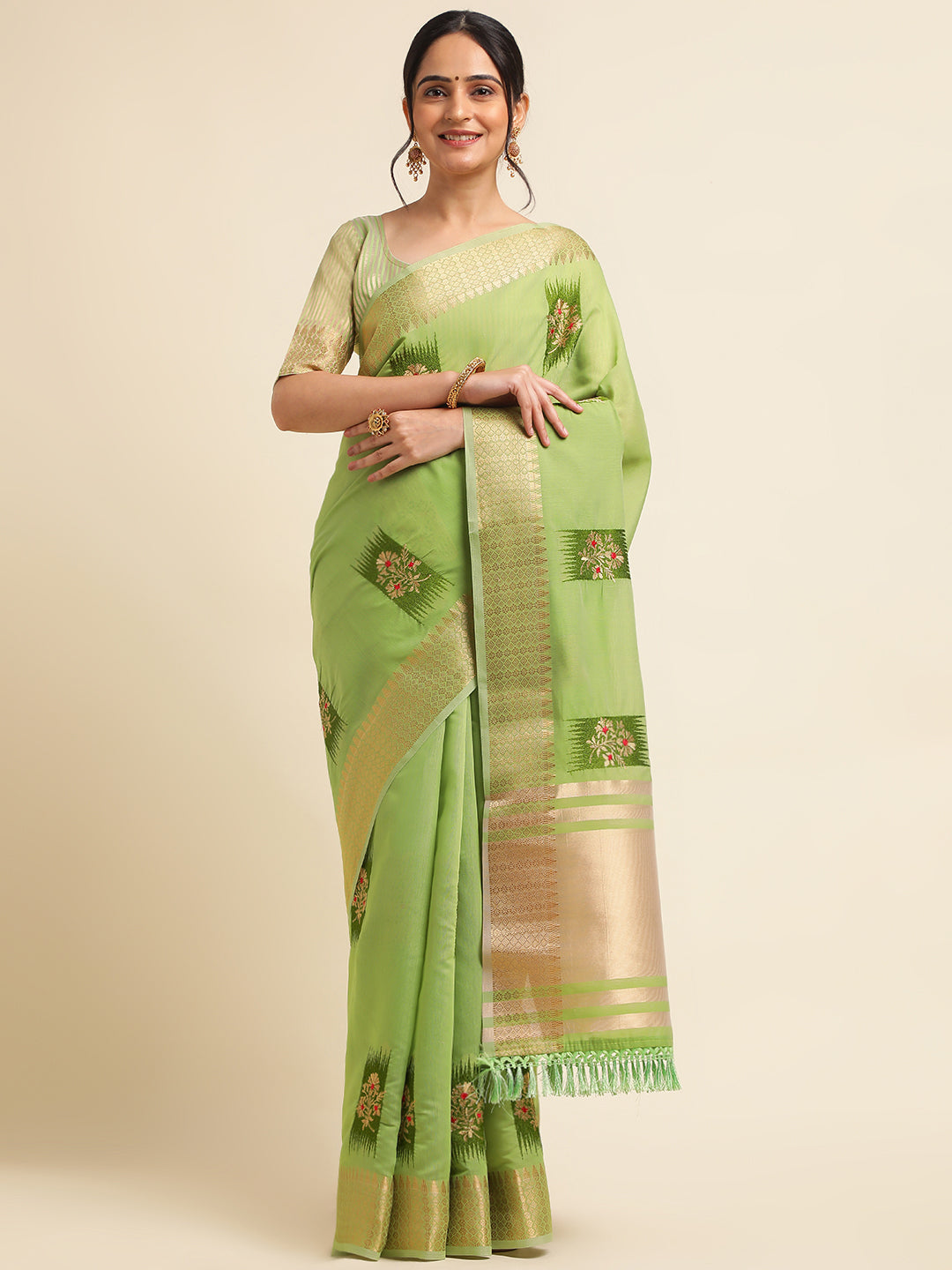 Dhiyona GR Women's Priya Pista Green Cotton Linen Saree