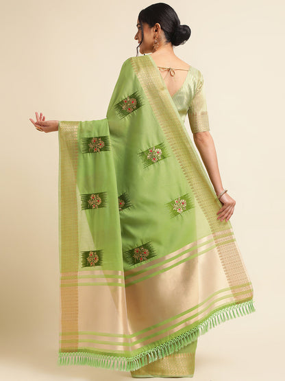 Dhiyona GR Women's Priya Pista Green Cotton Linen Saree
