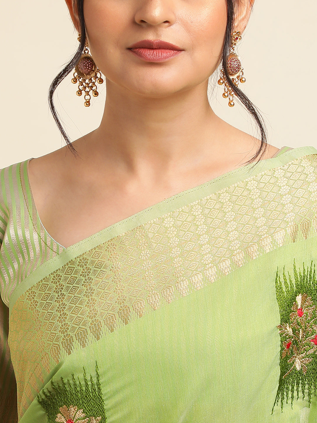 Dhiyona GR Women's Priya Pista Green Cotton Linen Saree