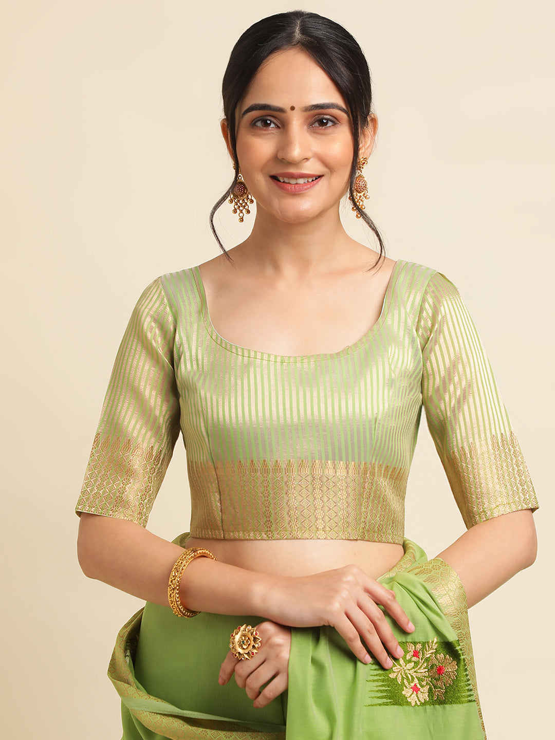 Dhiyona GR Women's Priya Pista Green Cotton Linen Saree