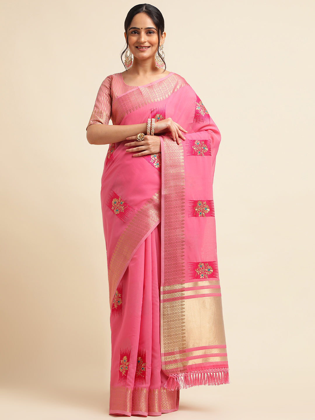 Dhiyona GR Women's Priya Rose Pink Cotton Linen Saree