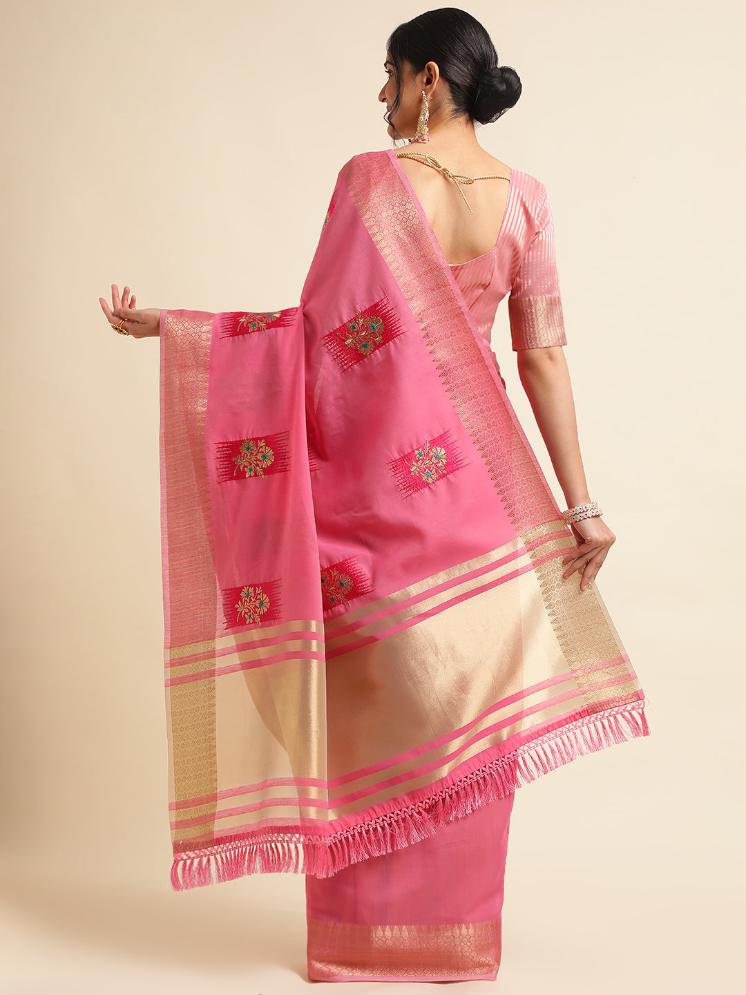 Dhiyona GR Women's Priya Rose Pink Cotton Linen Saree