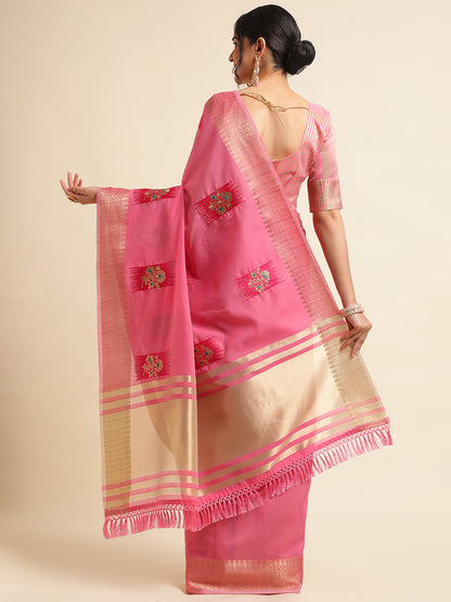 Dhiyona GR Women's Priya Rose Pink Cotton Linen Saree