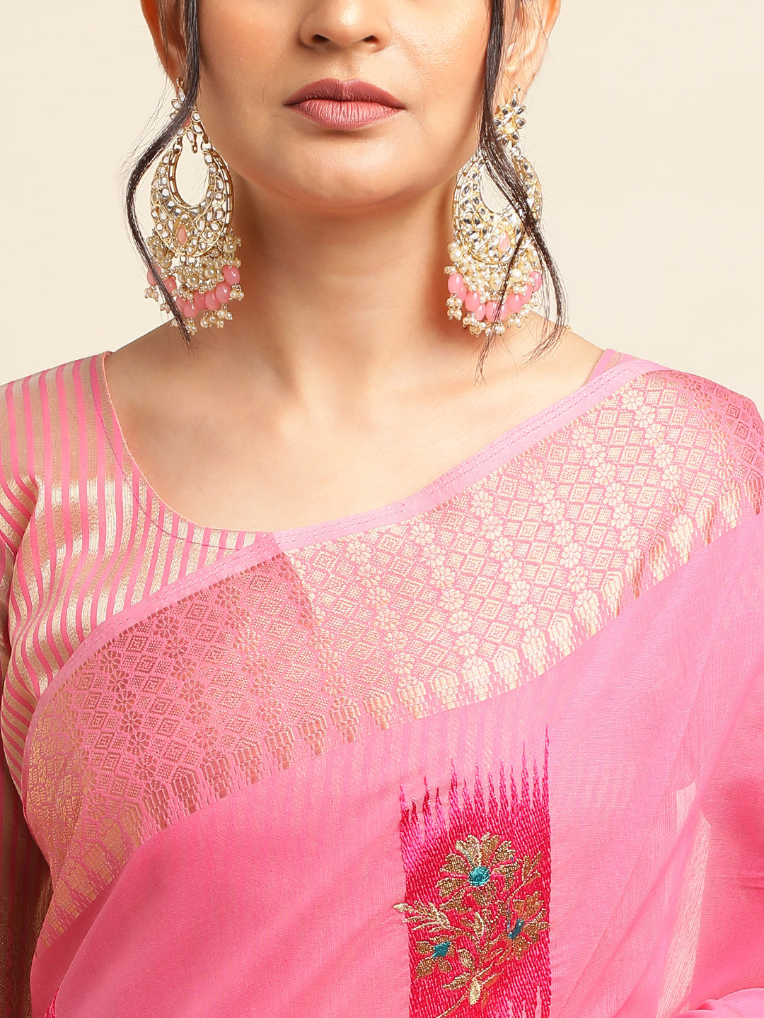 Dhiyona GR Women's Priya Rose Pink Cotton Linen Saree